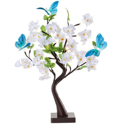 Lighted Fiber Optic Flower Butterfly Tabletop Tree - Pink or Yellow