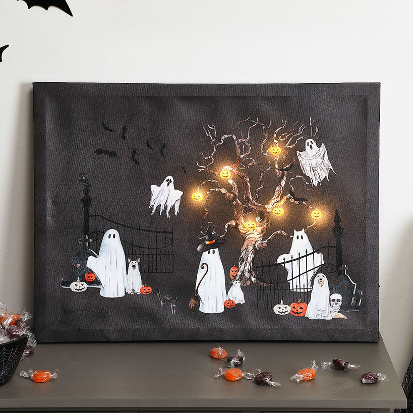 Halloween Canvas Wall Art Lighted Decor In Ghost Skeleton Or Reaper#select-art_ghosts