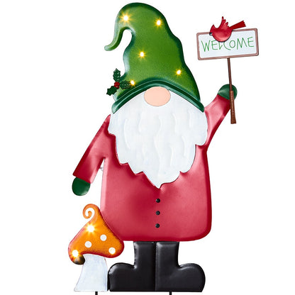Lighted LED Holiday Welcome Gnome Garden Stake