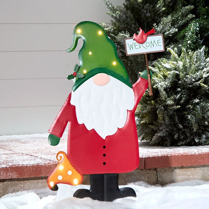 Lighted LED Holiday Welcome Gnome Garden Stake
