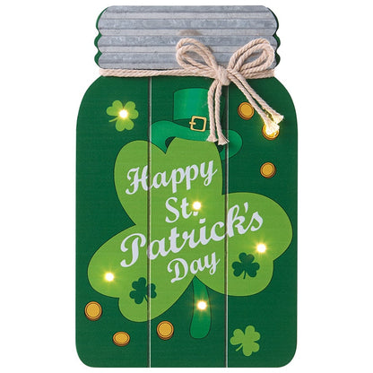 Valentine's and St Patrick's Lighted Mason Jar Wall Plaque With Saying