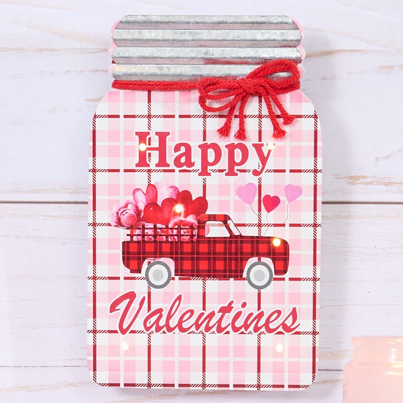 Valentine's and St Patrick's Lighted Mason Jar Wall Plaque With Saying#select-plaque_happy-valentines