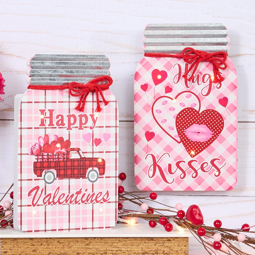 Valentine's and St Patrick's Lighted Mason Jar Wall Plaque With Saying#select-plaque_happy-valentines