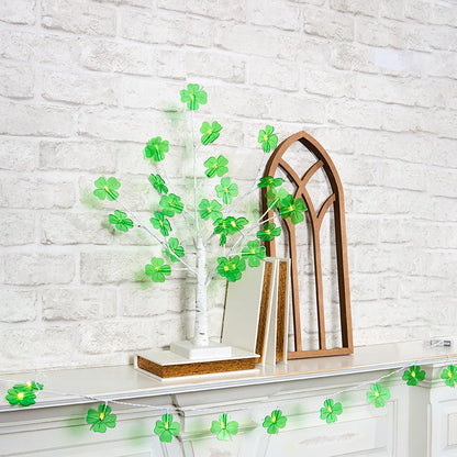 St Patrick's Lighted Green Shamrock Garland - Battery Operated