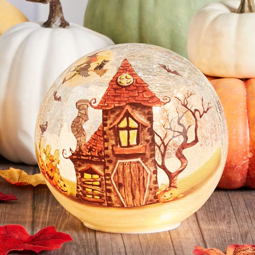 Halloween and Harvest Lighted Themed Glass Globe Art
