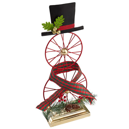 Lighted Wagon Wheel Snowman Decor