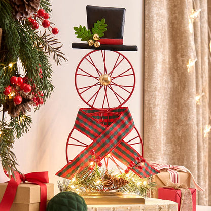 Lighted Wagon Wheel Snowman Decor