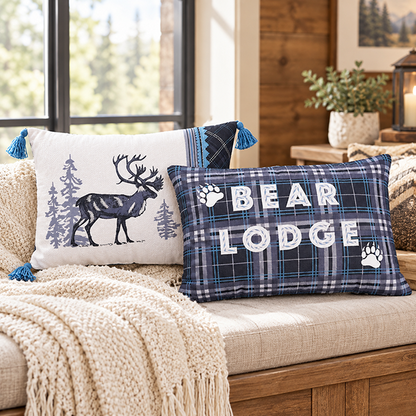 Lodge Themed Embroidered Decorative Pillow