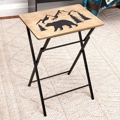 Portable Wood Folding Tray Table in Lodge Design - Bear or Deer
