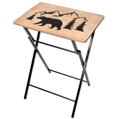 Portable Wood Folding Tray Table in Lodge Design - Bear or Deer