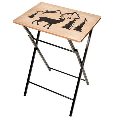 Portable Wood Folding Tray Table in Lodge Design - Bear or Deer