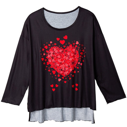 Valentine's Day Heart Long Sleeve T Shirt Black