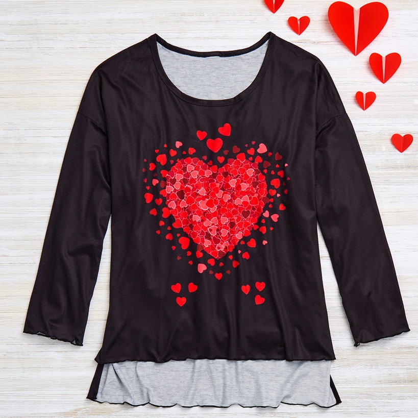 Valentine's Day Heart Long Sleeve T Shirt Black#select-design_love
