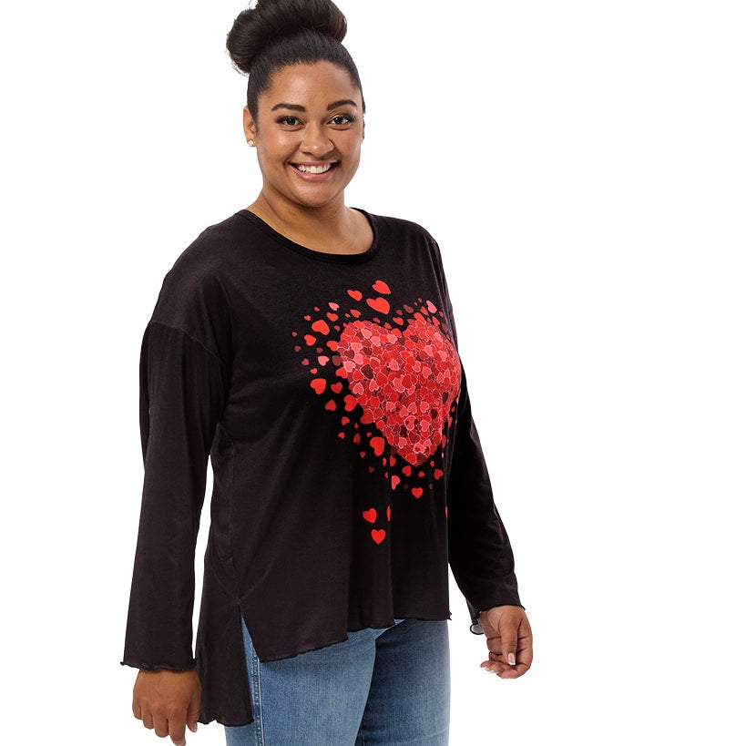 Valentine's Day Heart Long Sleeve T Shirt Black