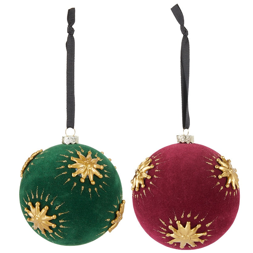 Set of 2 Gold Starburst Ball Ornaments