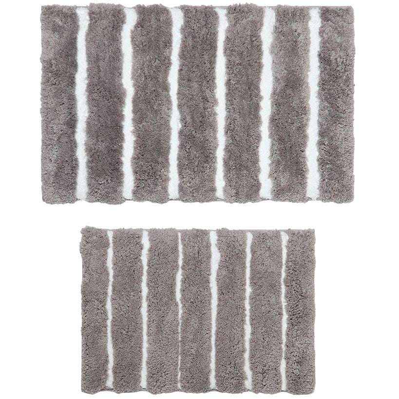 Homewear Luxury Stripe Bath Rug with Non-Skid Backing, Set of 2