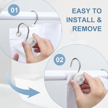 Set of 12 Rust Resistant Shower Curtain Hooks - 6 Designs!