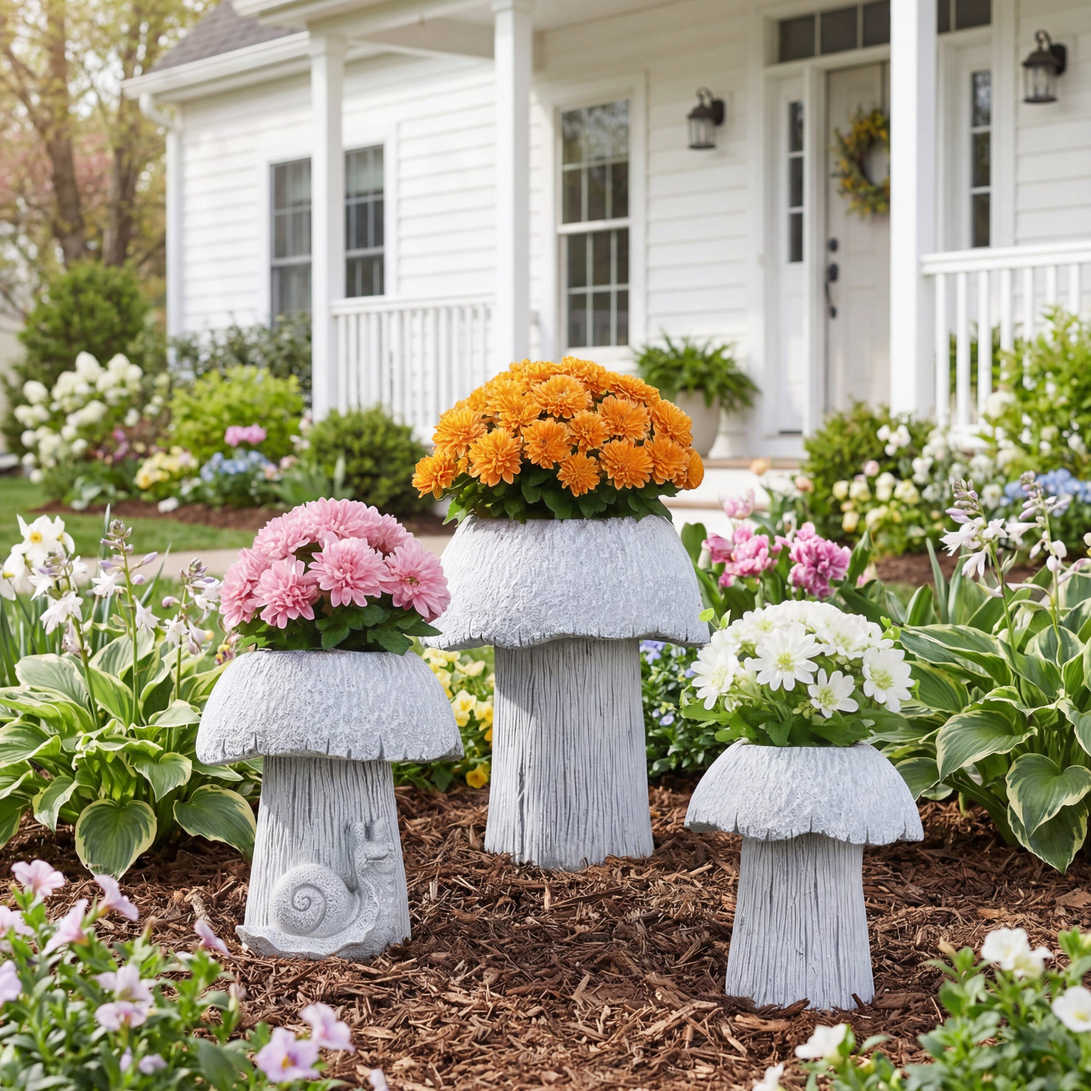 Mushroom Planter Gray Large Medium or Small Garden