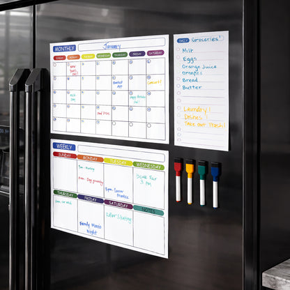 Magnetic Dry Erase Calendar for Fridge - Monthly & Weekly Calendar
