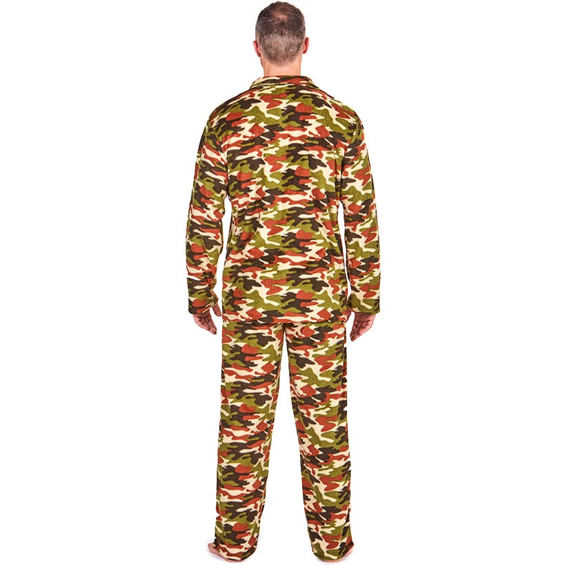 Men's Notch Collar Camouflage Fleece Pajama Set#select-color_camouflage