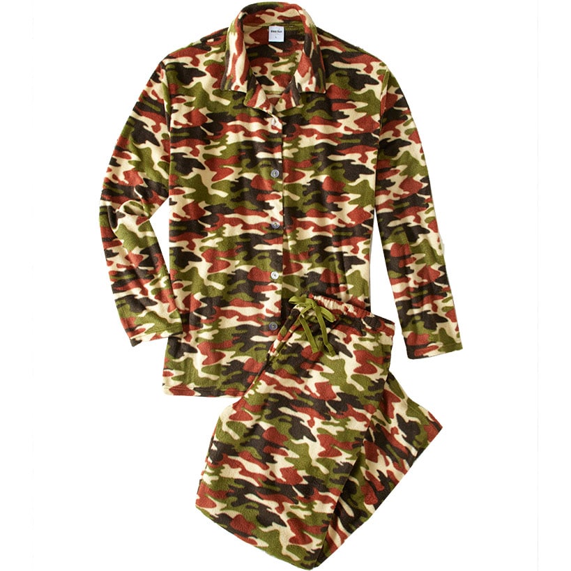 Men's Notch Collar Camouflage Fleece Pajama Set#select-color_camouflage