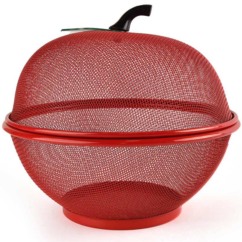 Mesh Wire Apple Shaped Fruit Basket with Lid Fruit Bowl Cover 2 Pc