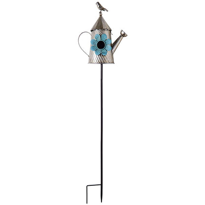 Metal Birdhouse Garden Stakes – Yellow, Red, and Blue Colors