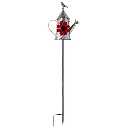Metal Birdhouse Garden Stakes – Yellow, Red, and Blue Colors