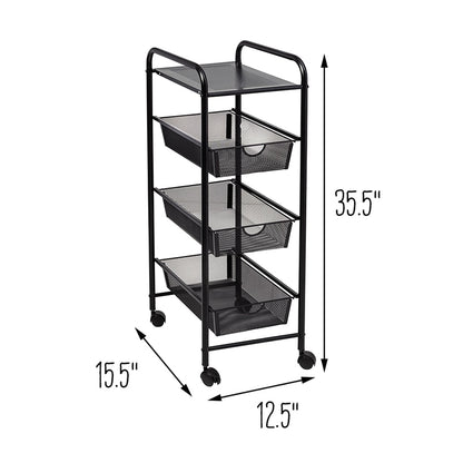 Metal Mesh 3-Drawer Storage Cart Black