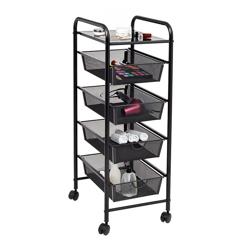 Metal Mesh 3-Drawer Storage Cart Black