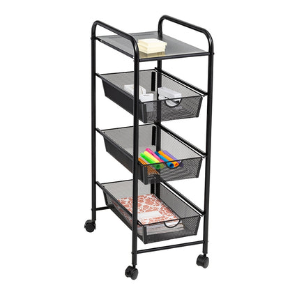 Metal Mesh 3-Drawer Storage Cart Black