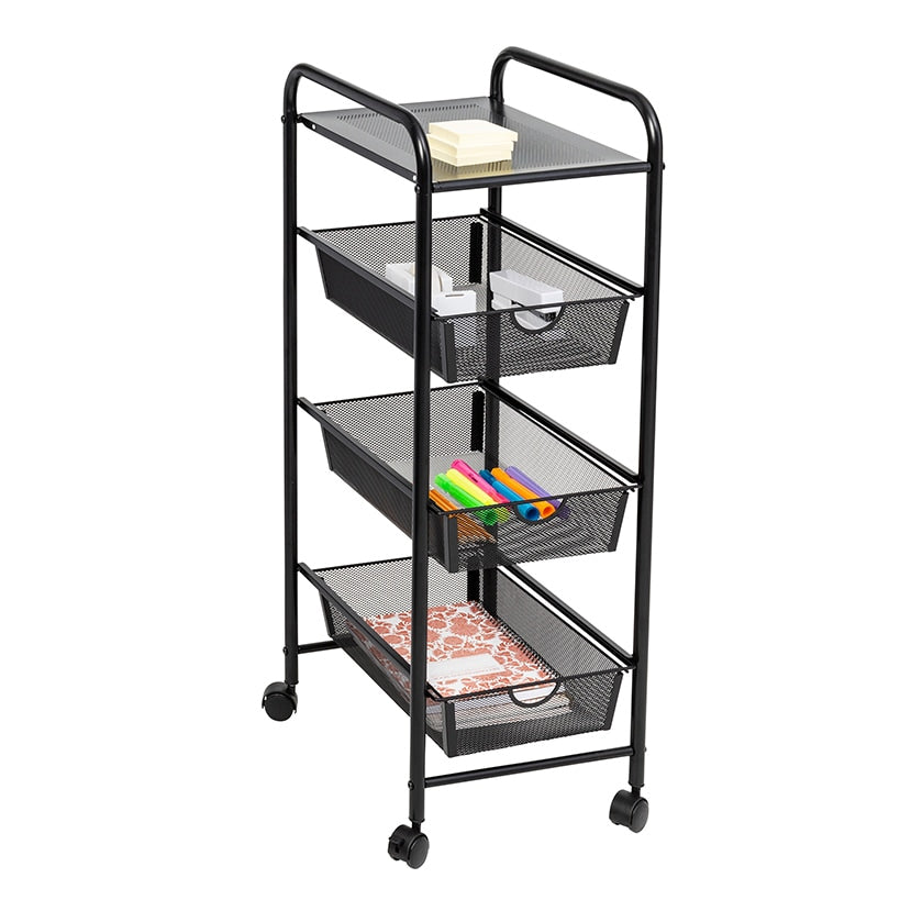 Metal Mesh 3-Drawer Storage Cart Black