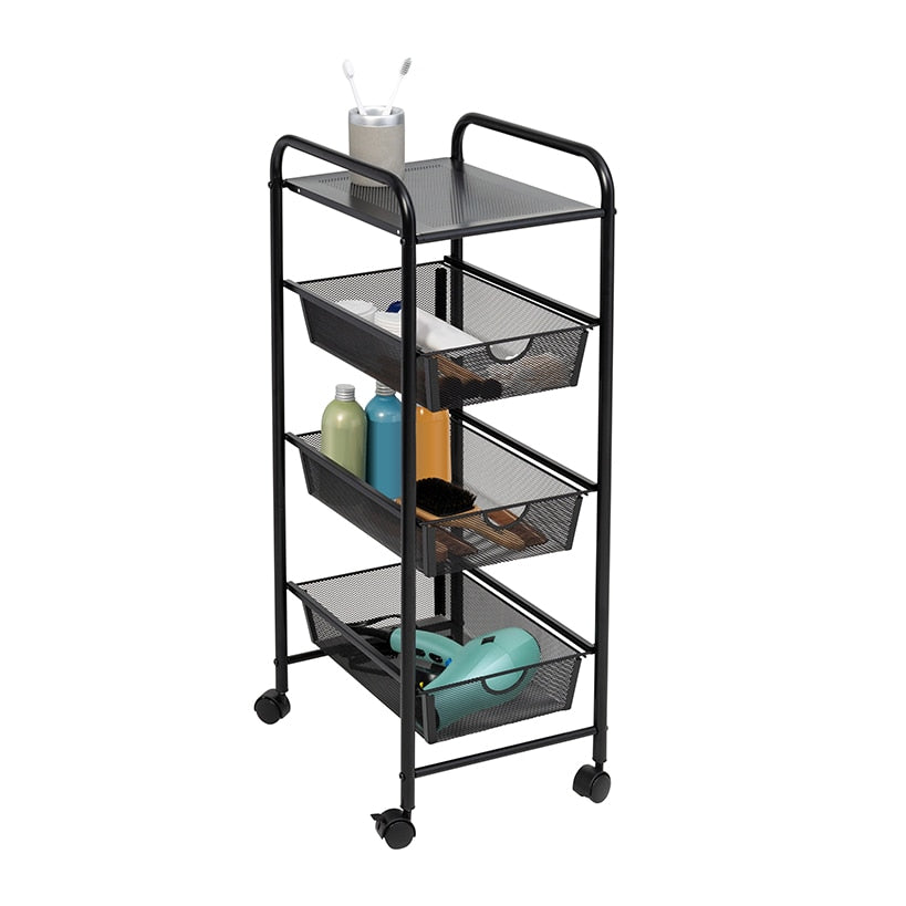 Metal Mesh 3-Drawer Storage Cart Black