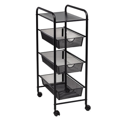 Metal Mesh 3-Drawer Storage Cart Black