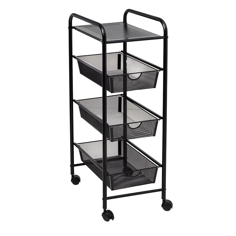 Metal Mesh 3-Drawer Storage Cart Black