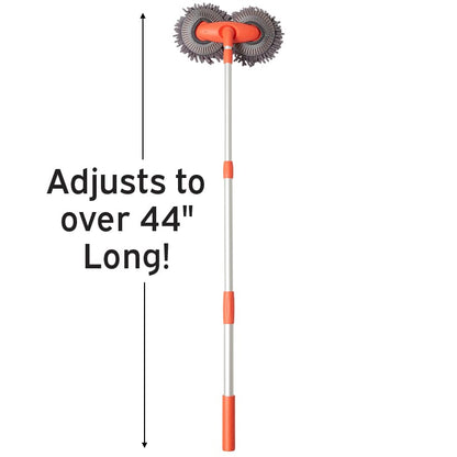 Microfiber Car Cleaning Brush with Double Mop, Extends 44" Long