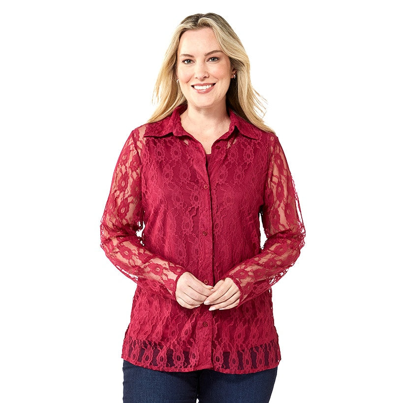 Women's Lace Long Sleeve Button Up Blouse
