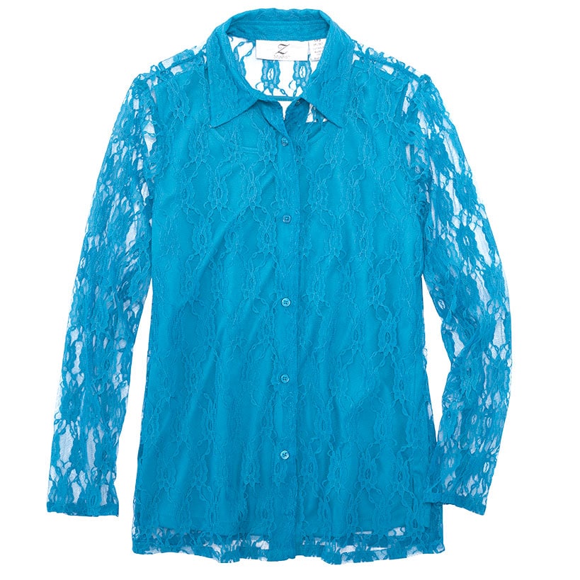Women's Lace Long Sleeve Button Up Blouse#select-color_teal