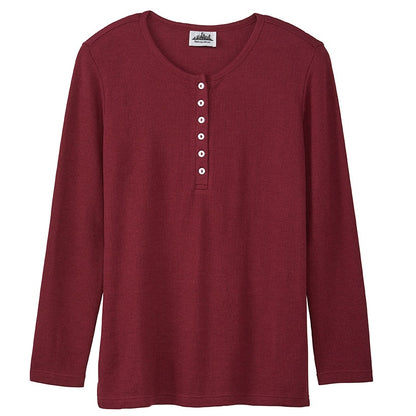 Women's Long Sleeve Thermal Henley Top with Buttons
