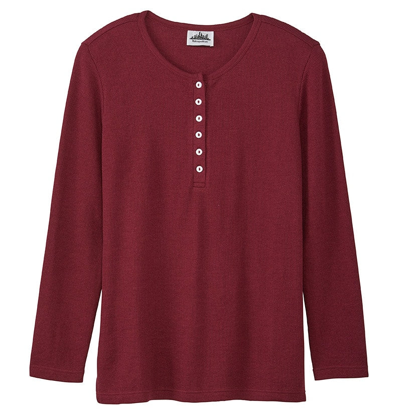 Women's Long Sleeve Thermal Henley Top with Buttons#select-color_burgundy