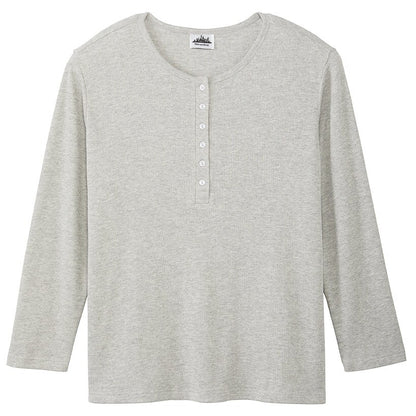 Women's Long Sleeve Thermal Henley Top with Buttons