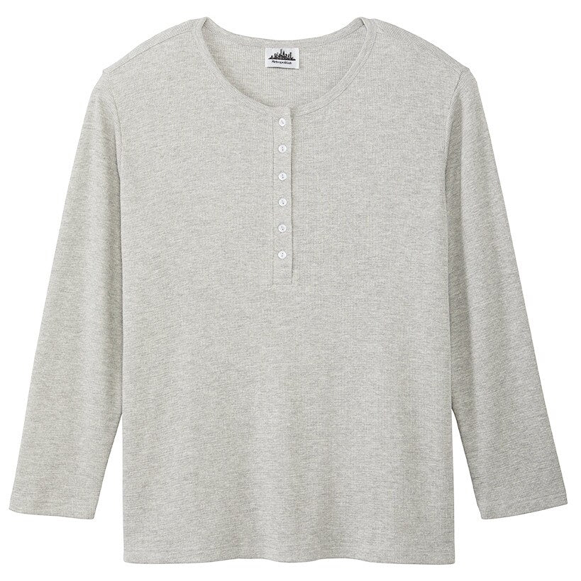 Women's Long Sleeve Thermal Henley Top with Buttons#select-color_gray