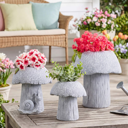 large grey plant pots outdoor Lakeside Mushroom Planter Gray Large Medium or Small Garden