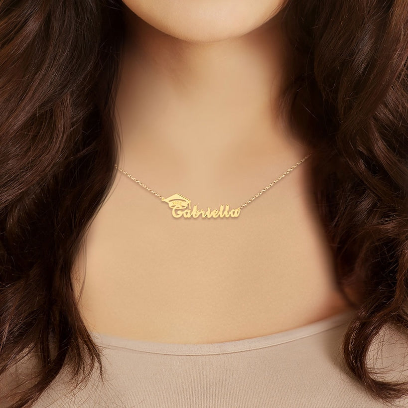 Personalized Graduation Name and Cap Pendant Sterling Silver#select-color_gold-over-sterling
