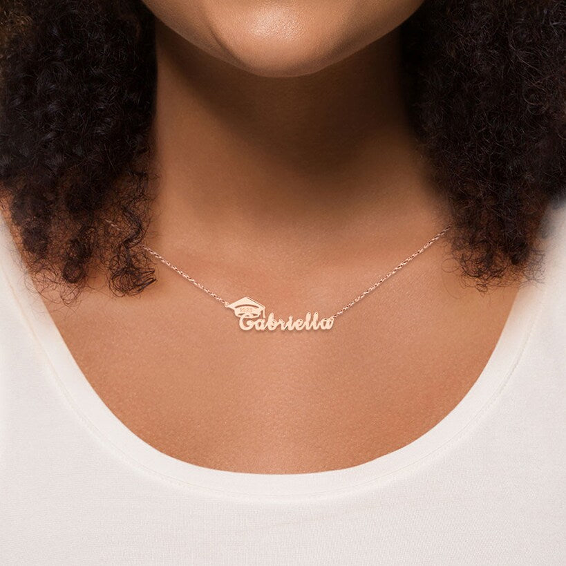 Personalized Graduation Name and Cap Pendant Sterling Silver#select-color_rose-gold
