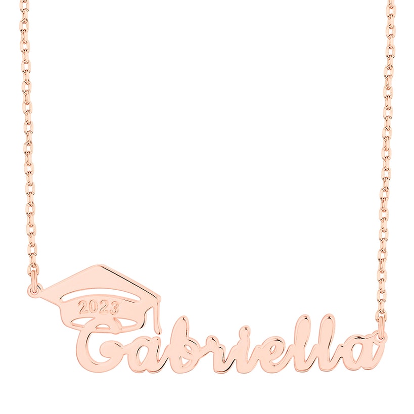 Personalized Graduation Name and Cap Pendant Sterling Silver