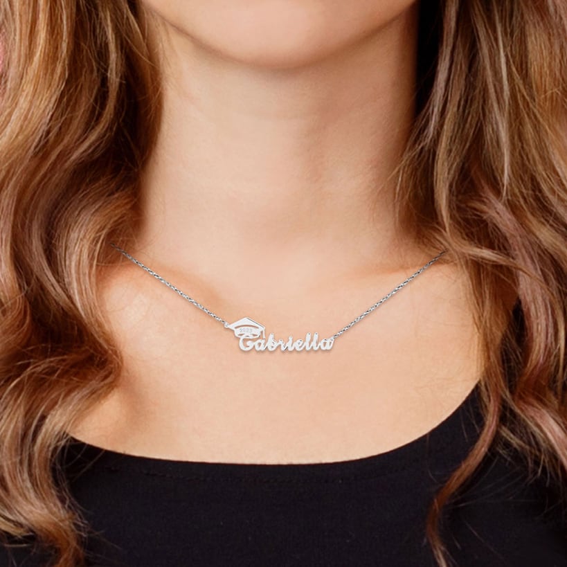 Personalized Graduation Name and Cap Pendant Sterling Silver#select-color_sterling-silver
