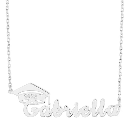 Personalized Graduation Name and Cap Pendant Sterling Silver
