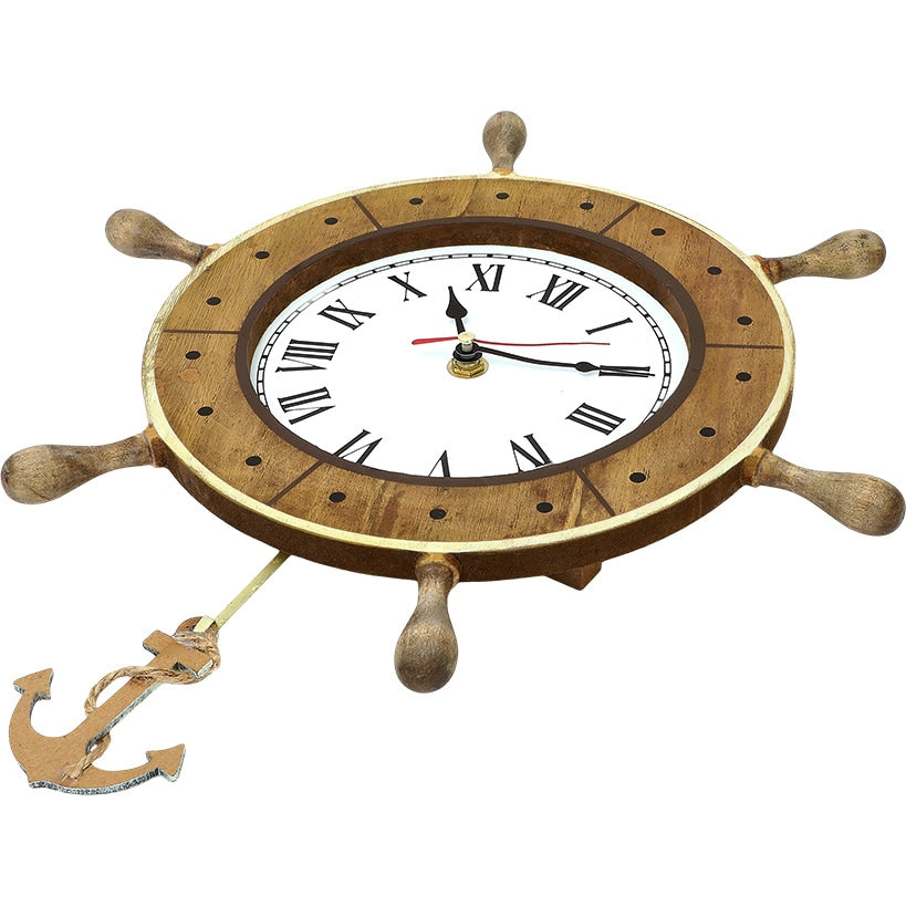 Pendulum Clock Nautical Themed Boat Or Helm Wheel With Anchor#select-clock_wheel