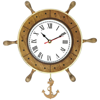 Pendulum Clock Nautical Themed Boat Or Helm Wheel With Anchor
